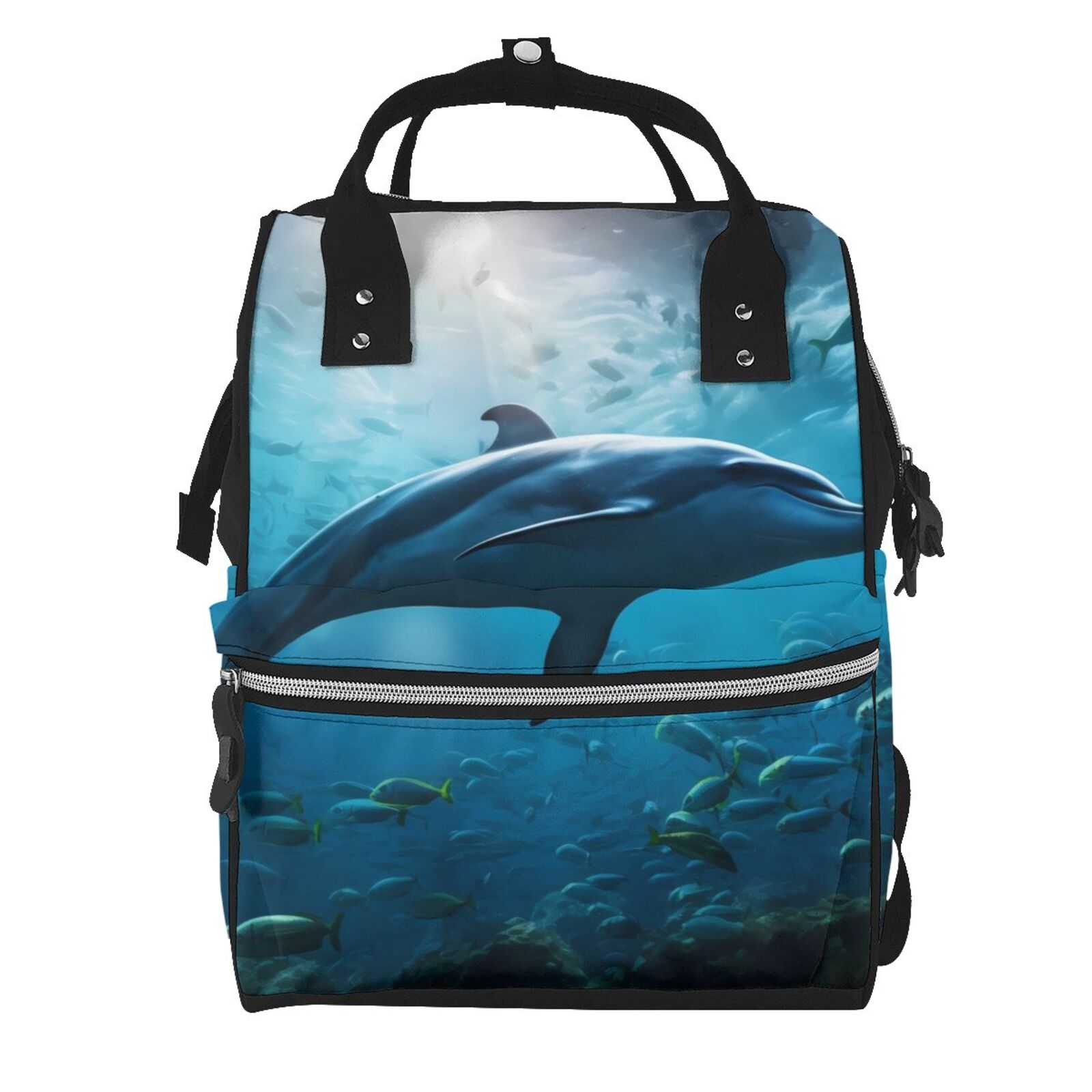 Kdxio Baby Diaper Backpack,Multi-Function Travel Backpack Nappy Bags,Nursing Bag, Fashion Mummy,Roomy Waterproof for Baby Care(Ocean Dolphin Fish School)