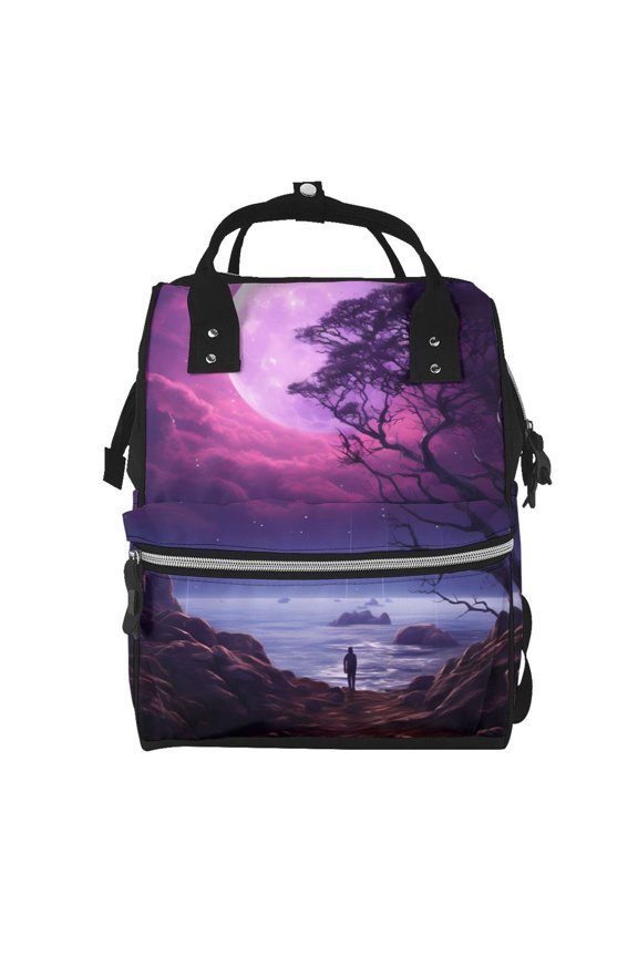 Baby Diaper Backpack,Multi-Function Travel Backpack Nappy Bags,Nursing Bag, Fashion Mummy,Roomy Waterproof for Baby Care(Purple Moon Tree Night Sky)