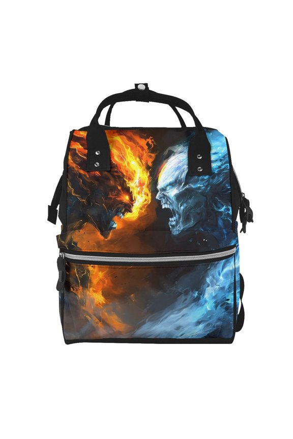 Baby Diaper Backpack,Multi-Function Travel Backpack Nappy Bags,Nursing Bag, Fashion Mummy,Roomy Waterproof for Baby Care(Red And Blue Fire Skull Warrior)