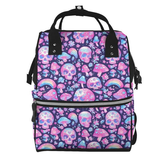 Kdxio Baby Diaper Backpack,Multi-Function Travel Backpack Nappy Bags,Nursing Bag, Fashion Mummy,Roomy Waterproof for Baby Care(Skull Rainbow Mushroom)