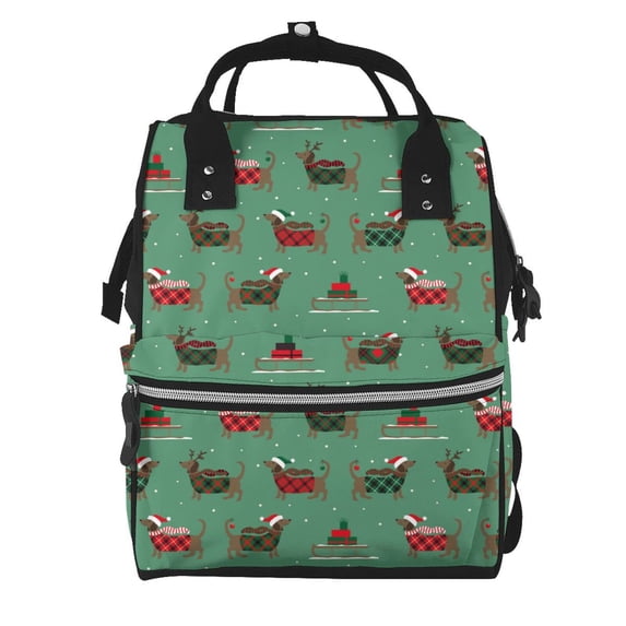 Kdxio Baby Diaper Backpack,Multi-Function Travel Backpack Nappy Bags,Nursing Bag, Fashion Mummy,Roomy Waterproof for Baby Care(Christmas Dachshund)