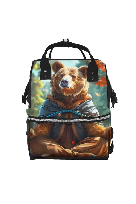 Baby Diaper Backpack,Multi-Function Travel Backpack Nappy Bags,Nursing Bag, Fashion Mummy,Roomy Waterproof for Baby Care(Maple Meditating Bear)