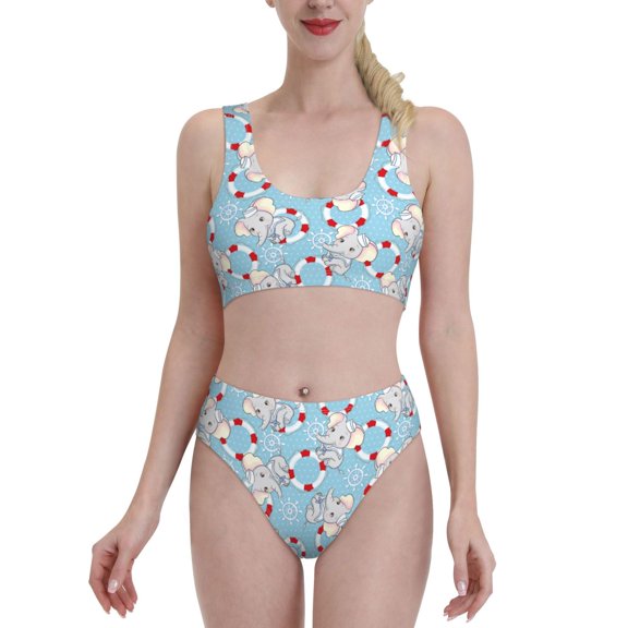 Kdxio Baby Elephant for Womens High Waisted Bikini Top Sports Style Two Piece Bathing Suits