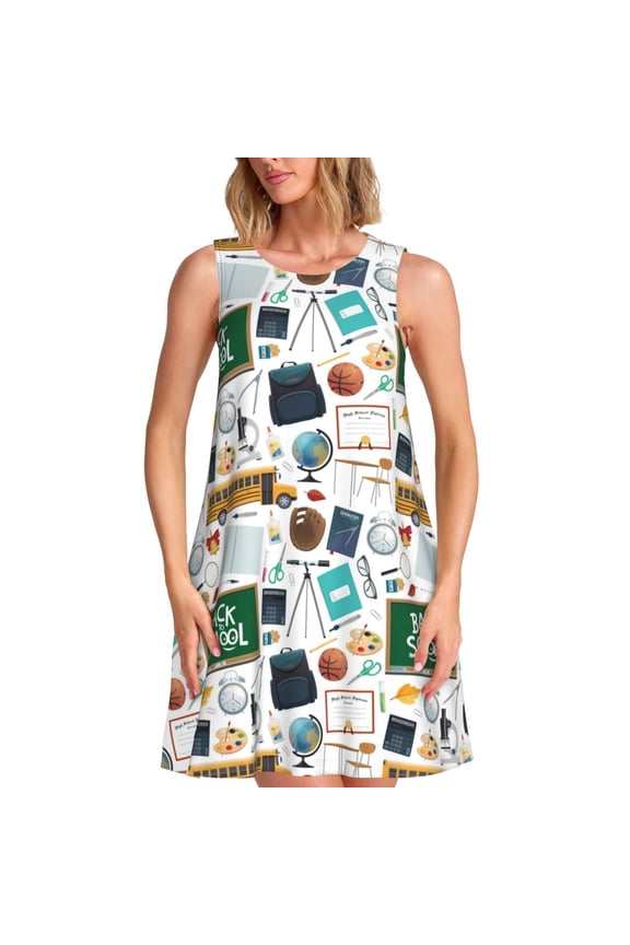 Back To School A Pattern Summer Dresses for Women Beac Sleeveless Vintage Floral Flowy Pocket Tshirt Tank Sundresses