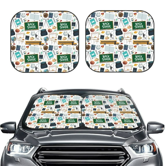 Kdxio Back To School A Print 2-Piece Sun Shade Front Windshield - Foldable Car Front Window Sunshades for Most Sedans SUV Truck