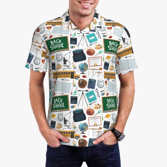 Kdxio Back To School A Print Men's Short Sleeve Polo Shirt,Midweight Men's Shirt