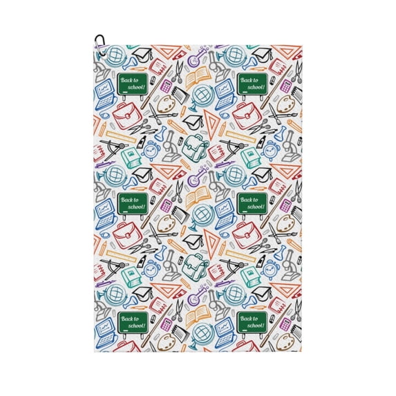Kdxio Back To School Pattern Golf Towel (24" X 16") with Carabiner Clip - The Convenient Golf Cleaning Towel
