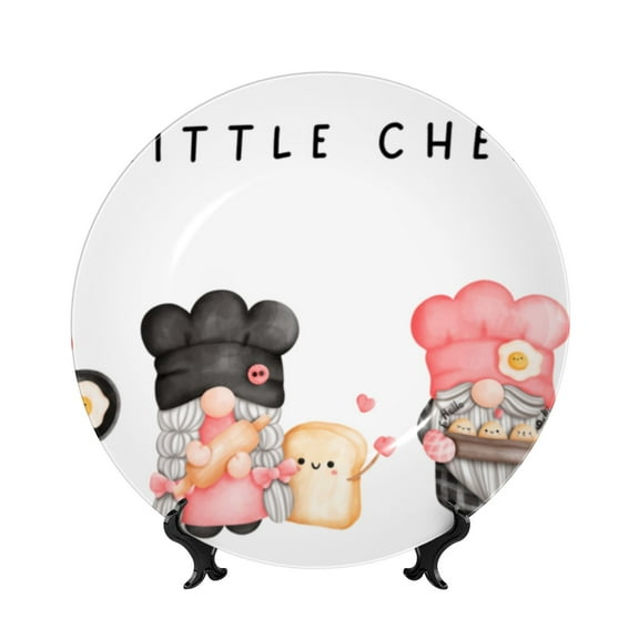 Kdxio Baker Gnome Bone China Decorative Plate Ceramic Decorative Plate for Home Office Wall Stand Decorative Plates for Home Bedroom-7in