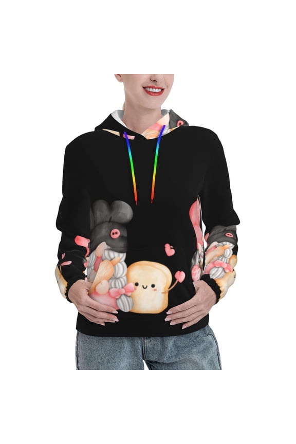 Baker Gnome Print Womens Oversized Hoodies Sweatshirts Hooded Pullover Tops Sweaters Casual-X-Large