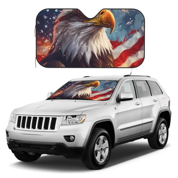 Kdxio Bald Eagle Pilot Print Windshield Sun Shade, Foldable Sun Blocker for Car,Truck,SUV Automotive Interior Sun Protection,Reflective Shade for Front Windshield(Small)