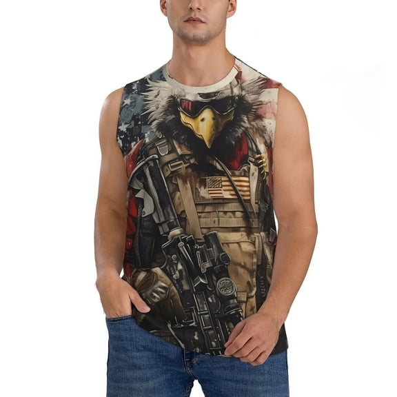 Kdxio Bald Eagle Soldier for Men's Muscle T-shirt,Sleeveless for Workout Running Athletic Gym Lounge Casual