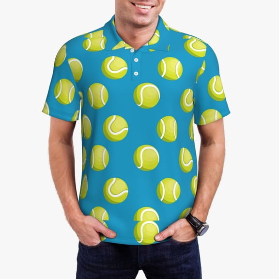 Kdxio Ball Tennis Print Men's Short Sleeve Polo Shirt,Midweight Men's Shirt