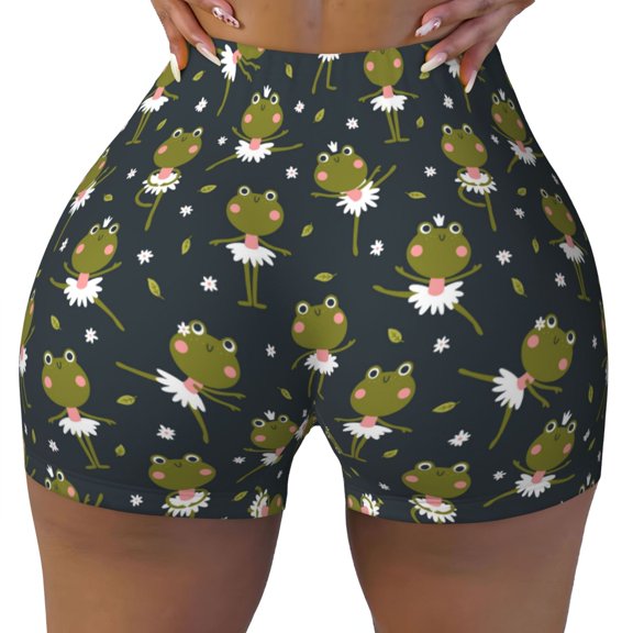 Kdxio Ballerina Frogs Print Workout Shorts for Women Seamless Soft Smooth Gym Yoga Scrunch Active Shorts