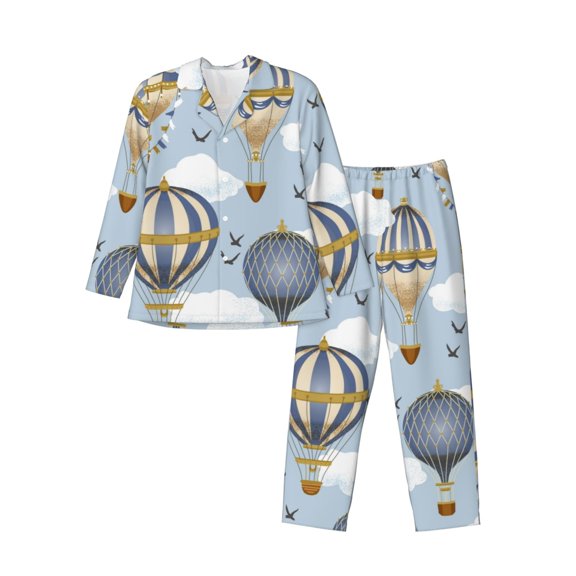 Kdxio Balloon Vintage Men’s Pajama Set Pajamas For Men 2 Piece PJ Set with Men Pajama Pants and Long Sleeve T-Shirt Lounge Set-