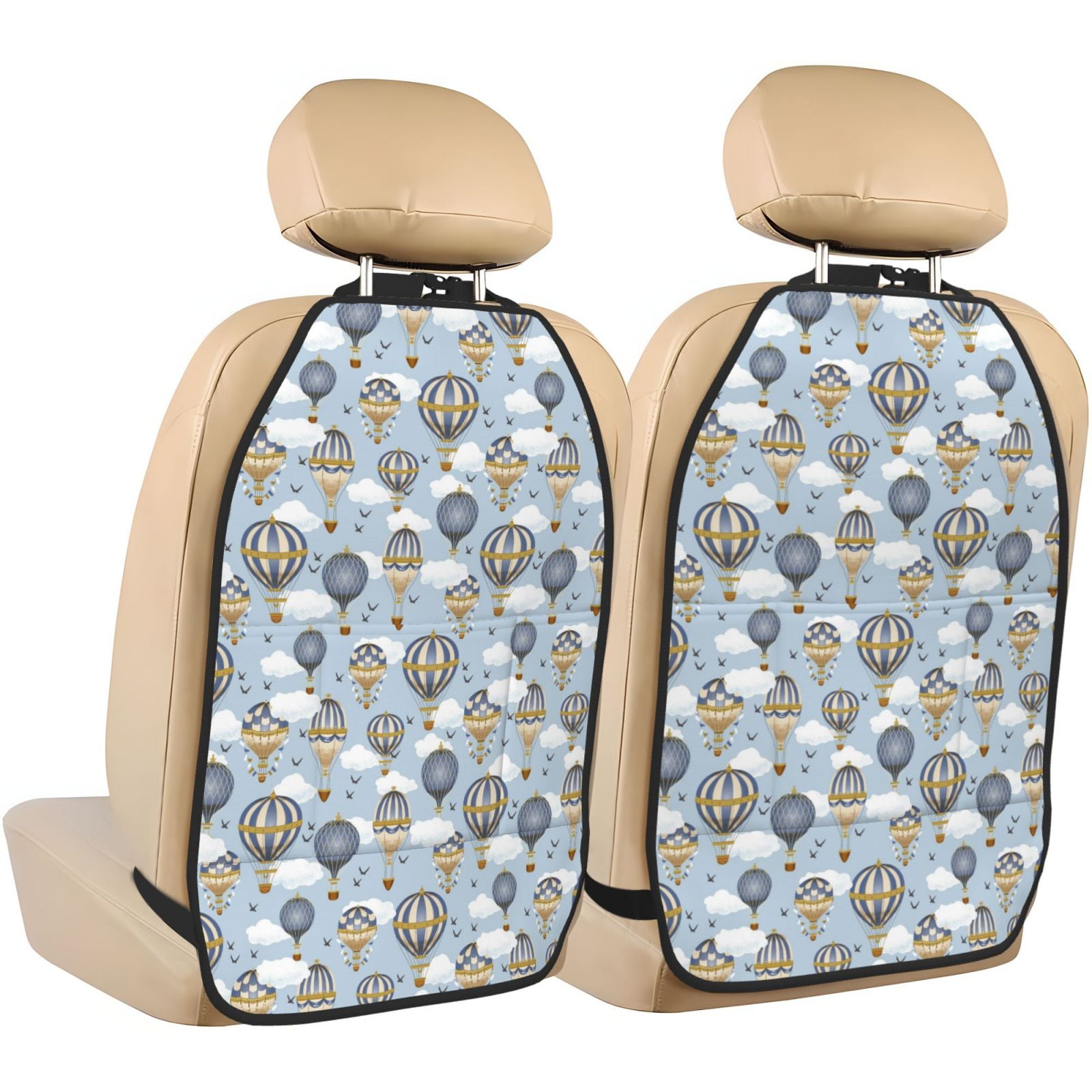 Kdxio Balloon Vintage Print 2 Pack Car Kick Mat Seat Cover Back Protector Mat with Pockets for Organizer Backseat Protector and Storage Anti Kick Pad for Vehicles