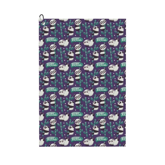 Kdxio Bamboo Panda Pattern Golf Towel (24" X 16") with Carabiner Clip - The Convenient Golf Cleaning Towel