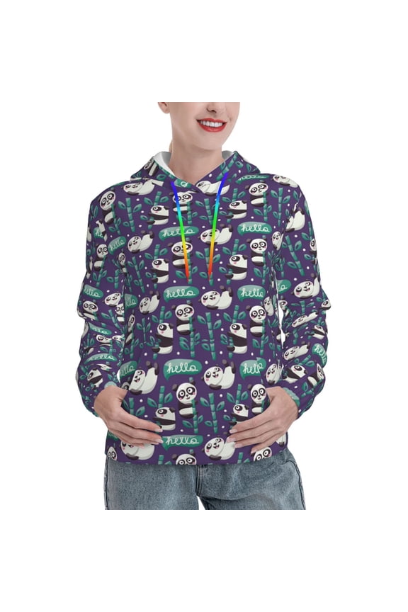 Bamboo Panda Print Womens Oversized Hoodies Sweatshirts Hooded Pullover Tops Sweaters Casual-Large