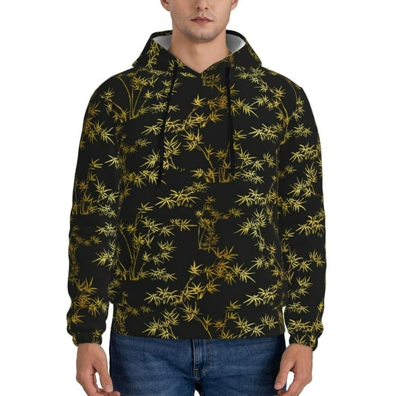 Kdxio Bamboo Print Mens Casual Hooded Collar Drawstring Hoodies Pullover Sweatshirts Casual Long Sleeve Shirts-Large