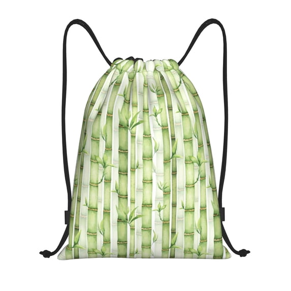 Kdxio Bamboo Stems And Leaves Print Drawstring Backpack Bag,Waterproof Draw String Back Sack, Gym Drawstring Bags Swim Bag For Unisex
