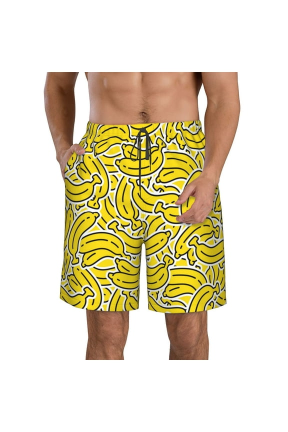 Banana A Pattern Mens Casual Shorts - Drawstring Summer Beach Sports Shorts for Men