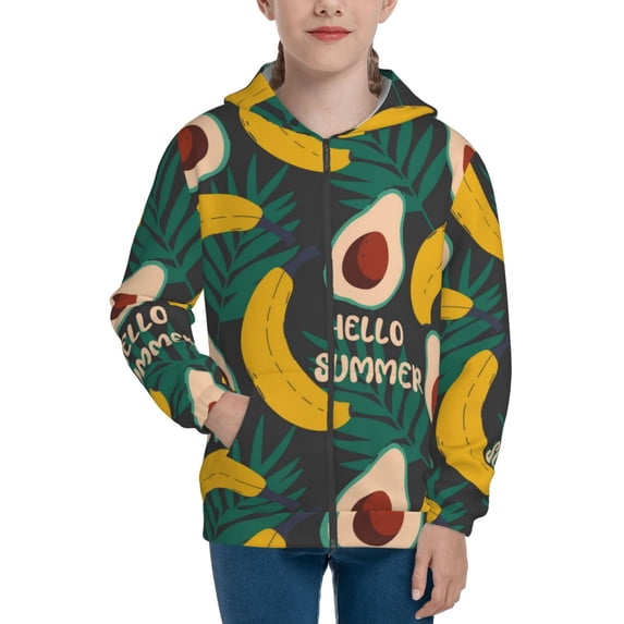 Kdxio Banana And Avocado Pattern Kids Boys Girls Zip Up Hoodie 3D Printed Hooded Sweatshirt Hoody Coat with Pocket 7-12 Y-Small