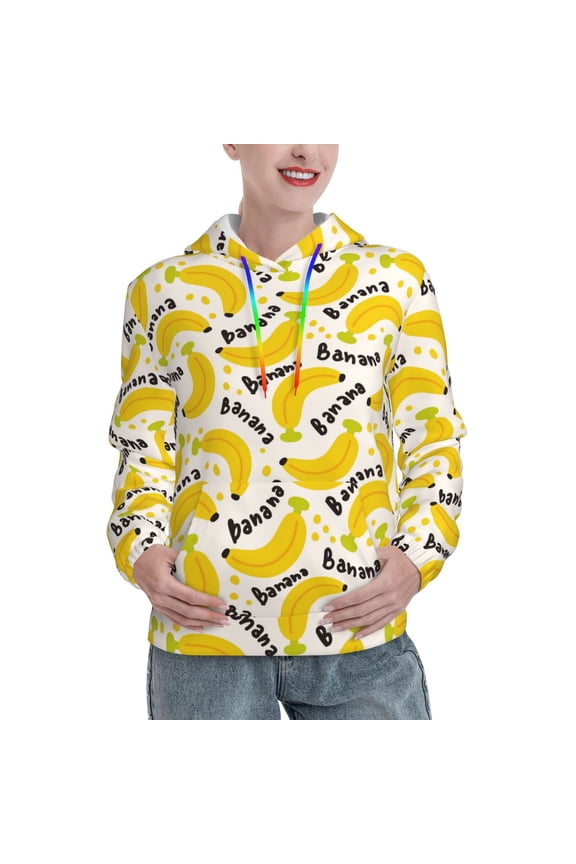 Banana Fruit Print Womens Oversized Hoodies Sweatshirts Hooded Pullover Tops Sweaters Casual-Medium