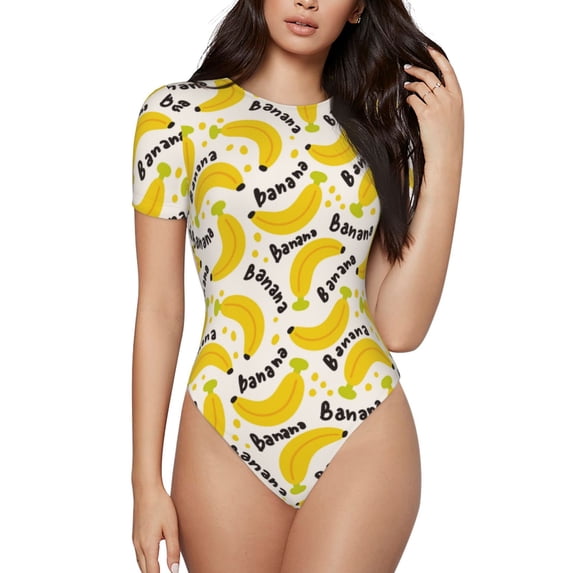 Kdxio Banana Fruit for Women's Short-Sleeved Onesie Stylish Round Neck Pajamas Bodysuit Jumpsuit Nightwear-Small
