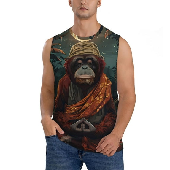 Kdxio Banana Leaf Meditating Gorilla for Men's Muscle T-shirt,Sleeveless for Workout Running Athletic Gym Lounge Casual