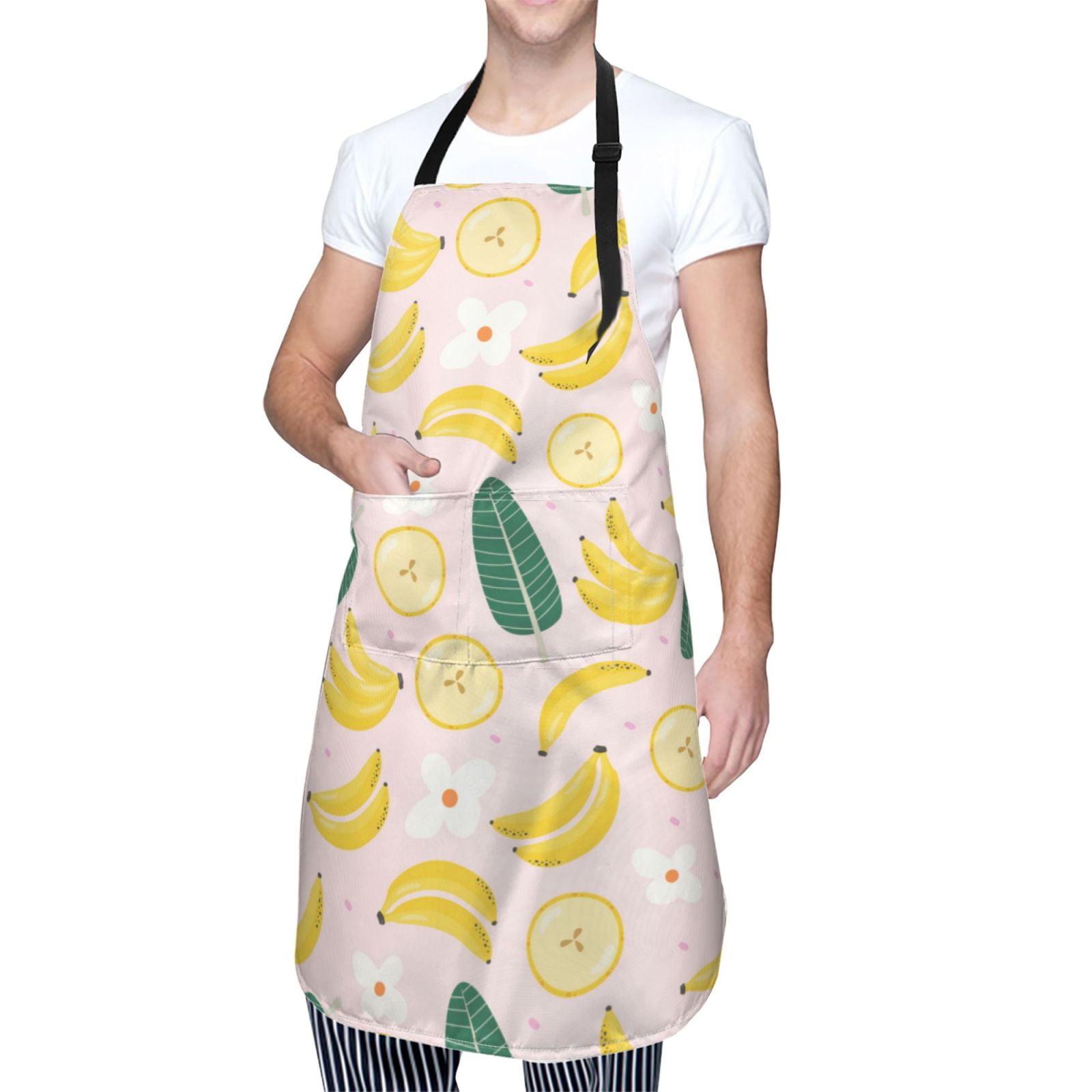 Kdxio Banana With Leaves Apron with Pockets Adjustable Kitchen Aprons for Men Women Waterproof Aprons for Cooking,Drawing,Crafting, Baking Household Cleaning