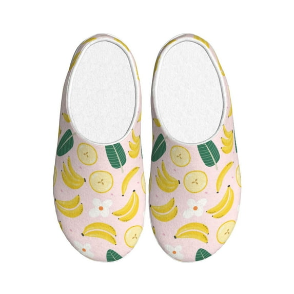 Kdxio Banana With Leaves Women's Men's Slippers Plush Slip-On House Slipper for Winter Indoor Soft Cushion Non-slip Fluffy Slides Slippers-39/40