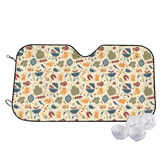 Kdxio Barbecue And Grill Print Windshield Sun Shade,UV Rays and Sun Heat Protection,Sunshade for Car Windshield,Car Shade Front Windshield - Small
