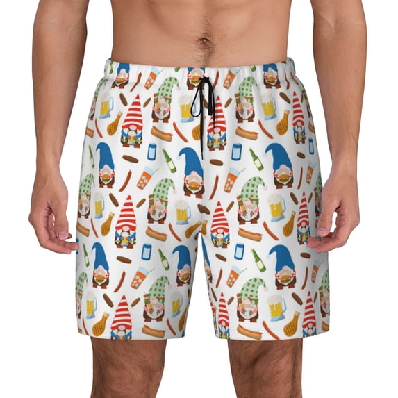 Kdxio Barbecue Gnomes Print Men's Swim Trunks with Compression Liner 7 Inch Inseam Quick Dry Swim Shorts