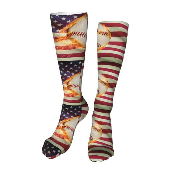 Kdxio Baseball Ball With Flag Funny Silky Novelty Funky Long Knee High Socks Soft 3D Print Cosplay Crazy Stockings for Men Women