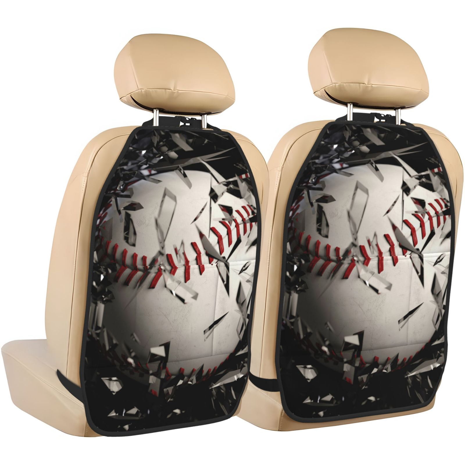 Kdxio Baseball Breaking Glass Print 2 Pack Car Kick Mat Seat Cover Back Protector Mat with Pockets for Organizer Backseat Protector and Storage Anti Kick Pad for Vehicles