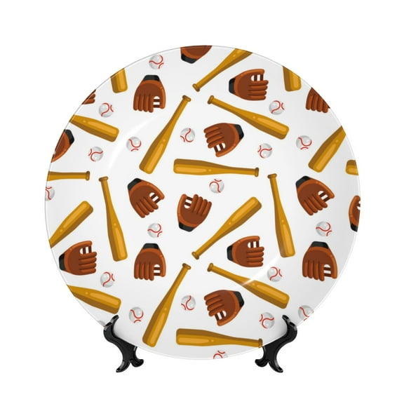 Kdxio Baseball Sport Bone China Decorative Plate Ceramic Decorative Plate for Home Office Wall Stand Decorative Plates for Home Bedroom-6in