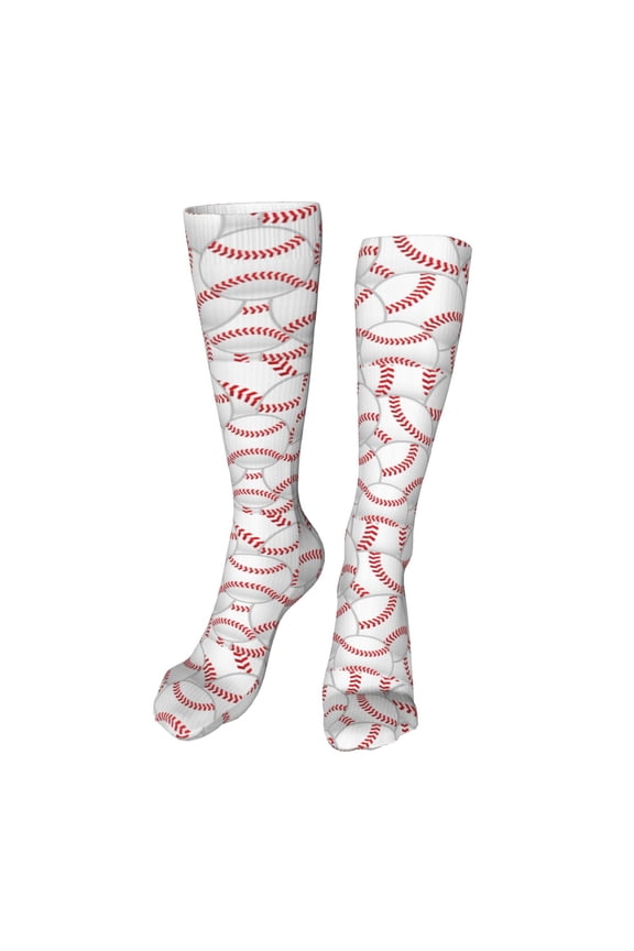 Baseballs Funny Silky Novelty Funky Long Knee High Socks Soft 3D Print Cosplay Crazy Stockings for Men Women
