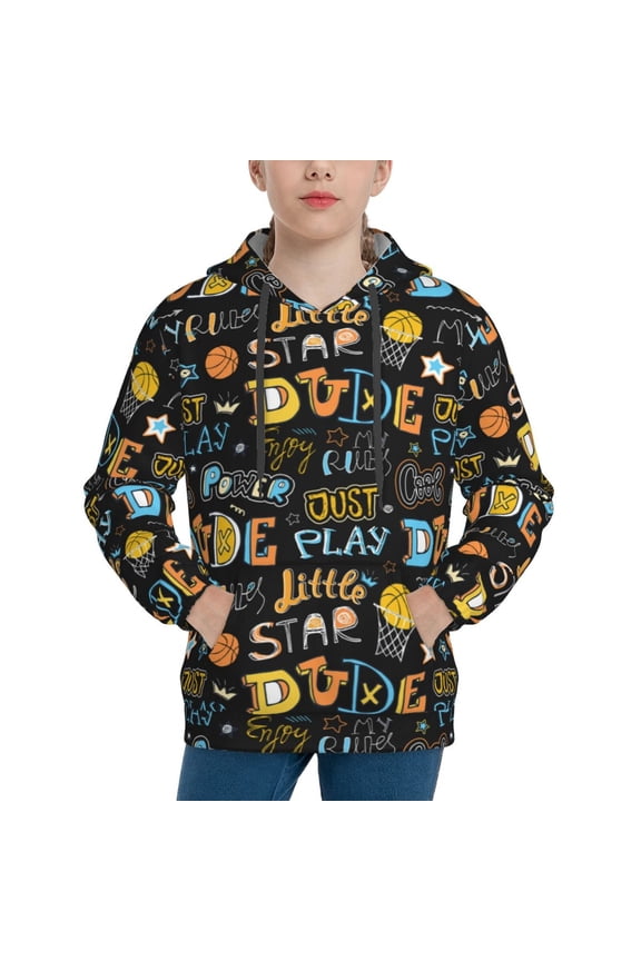 Basketball Pattern Boys Athletic Unisex Boys Girls Hoodie with Pocket Sweatshirts-Medium