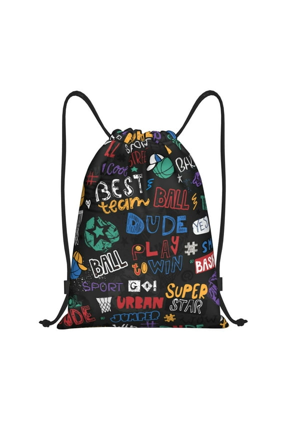 Basketball Print Drawstring Backpack Bag,Waterproof Draw String Back Sack, Gym Drawstring Bags Swim Bag For Unisex