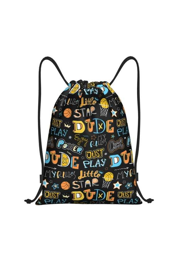 Basketball Print Drawstring Backpack Bag,Waterproof Draw String Back Sack, Gym Drawstring Bags Swim Bag For Unisex