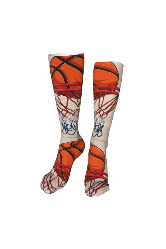 Basketball Shot Funny Silky Novelty Funky Long Knee High Socks Soft 3D Print Cosplay Crazy Stockings for Men Women