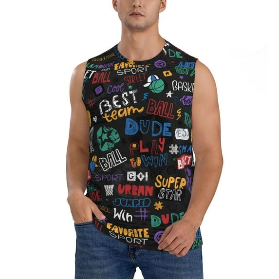 Kdxio Basketball for Men's Muscle T-shirt,Sleeveless for Workout Running Athletic Gym Lounge Casual