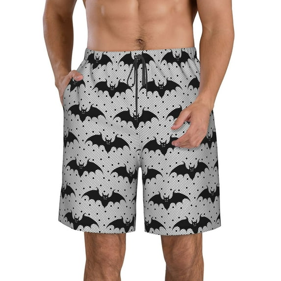 Kdxio Bat Pattern Mens Casual Shorts - Drawstring Summer Beach Sports Shorts for Men