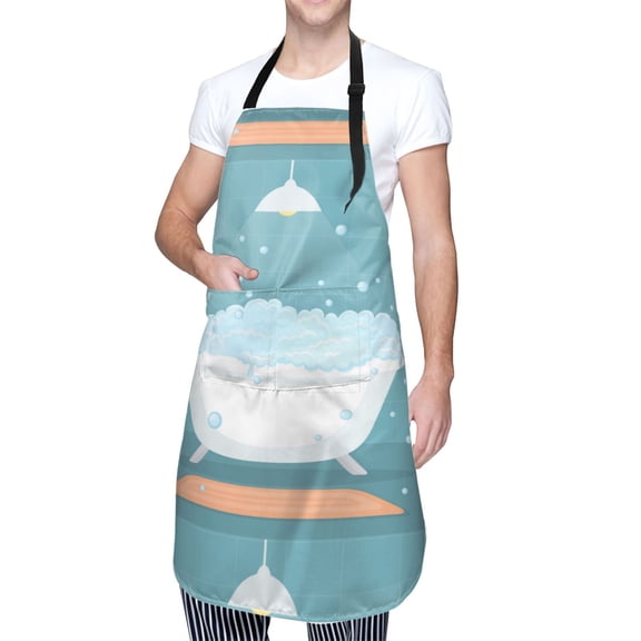 Kdxio Bathtub with Soap Bubbles Apron with Pockets Adjustable Kitchen Aprons for Men Women Waterproof Aprons for Cooking,Drawing,Crafting, Baking Household Cleaning