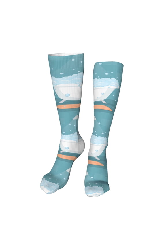 Bathtub with Soap Bubbles Funny Silky Novelty Funky Long Knee High Socks Soft 3D Print Cosplay Crazy Stockings for Men Women