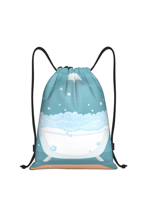 Bathtub with Soap Bubbles Print Drawstring Backpack Bag,Waterproof Draw String Back Sack, Gym Drawstring Bags Swim Bag For Unisex