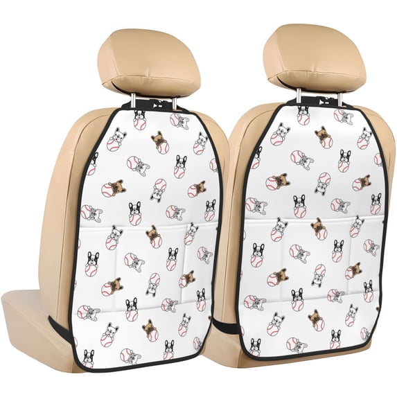 Kdxio Bbaseball Dog Print 2 Pack Car Kick Mat Seat Cover Back Protector Mat with Pockets for Organizer Backseat Protector and Storage Anti Kick Pad for Vehicles