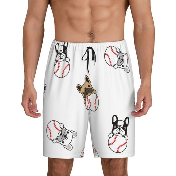 Kdxio Bbaseball Dog Print Mens Sleep Shorts Bottoms Soft Comfy Pajama Wear Pants with Drawstring Pockets