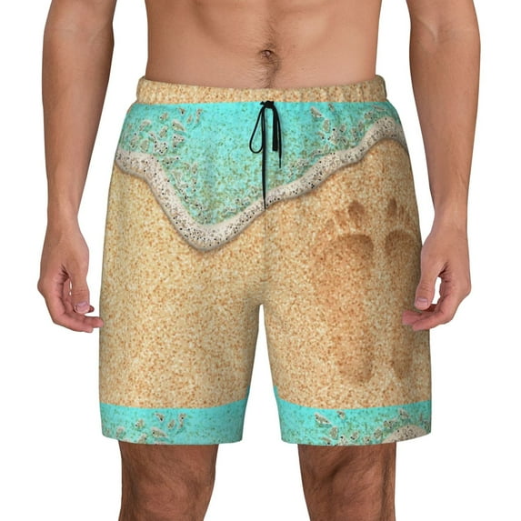 Kdxio Beach Footprint Print Men'S Swim Trunks With Compression Liner 7 Inch Inseam Quick Dry Swim Shorts