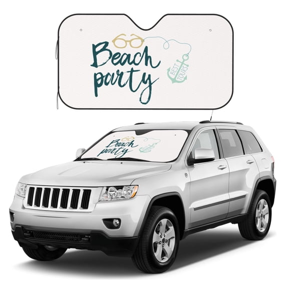 Kdxio Beach Party Print Windshield Sun Shade, Foldable Sun Blocker for Car,Truck,SUV Automotive Interior Sun Protection,Reflective Shade for Front Windshield(Small)