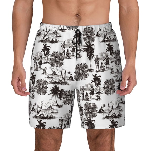 Kdxio Beach Print Men's Swim Trunks with Compression Liner 7 Inch Inseam Quick Dry Swim Shorts
